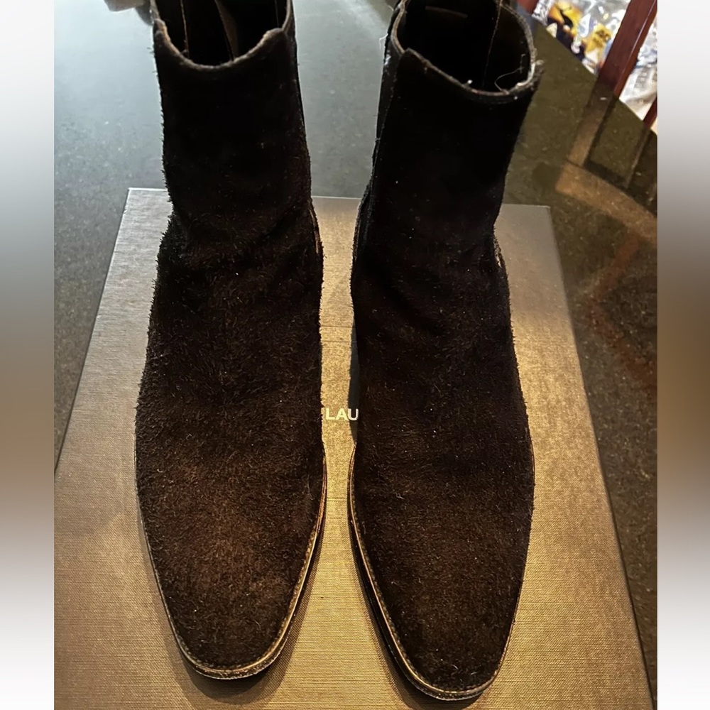 Saint Laurent Paris Wyatt Black Suede Size 41.5/8.5M - Picture 15 of 16